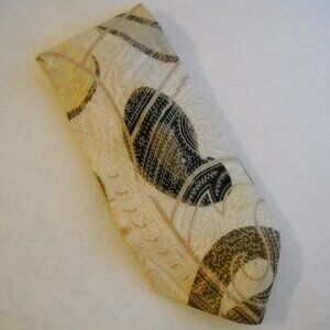 Pour Homme Paris Brown Neck Tie 100% Silk Paisley Beige Tan Black Mens Neckwear